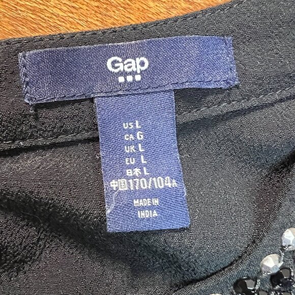 Gap Blouse Top Womens Large Black Embellished Neck Long Sleeve Rhinestones L‎ - Picture 8 of 9